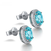 Etoilelier Lab a créé des boucles d'oreilles en argent sterling 925 Paraiba, ovale en aluminium Yttrium bleu
